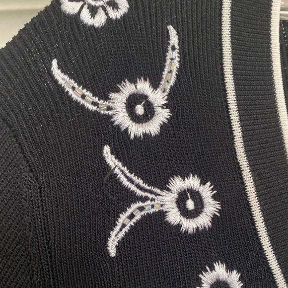 Black Cardigan with Fine White Floral Embroidery & Beaded - Picture 6 of 10